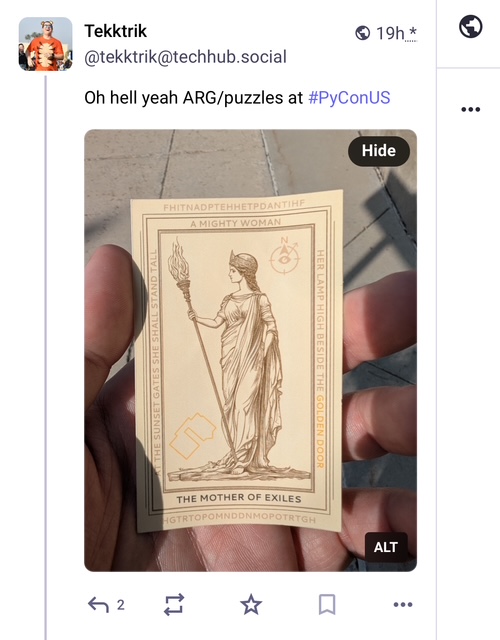 A toot about the Mother of Exiles sticker