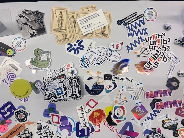The sticker exchange table at PyCon US 2025